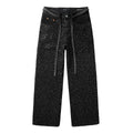 Black Baggy Jeans with Rhinestones & Loose Fit - Purple Brand