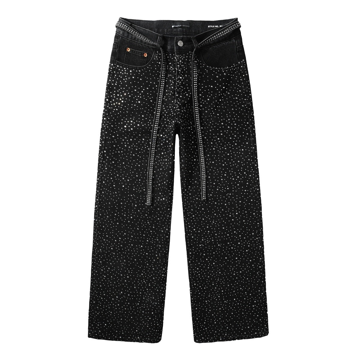 Black Baggy Jeans with Rhinestones & Loose Fit - Purple Brand