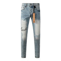 Men's Ksubi-Style Light Wash Rhinestone Logo Skinny Jeans - Streetwear Denim