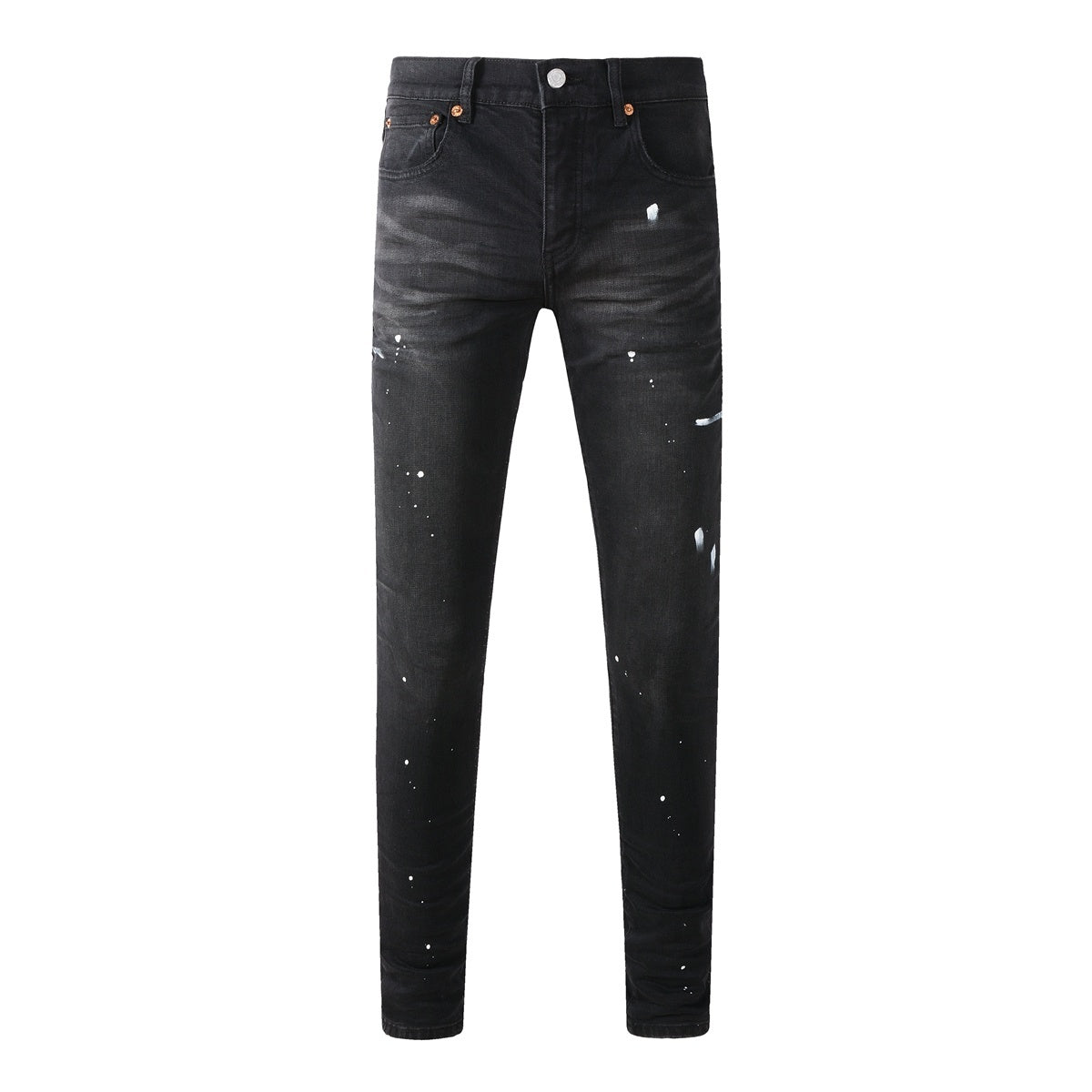 Men's Distressed Black Skinny Jeans with Graffiti Print, Ripped Holes & Button Fly