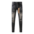 Men's Black Gray Washed Distressed Skinny Jeans - Streetwear Ripped Denim Pants