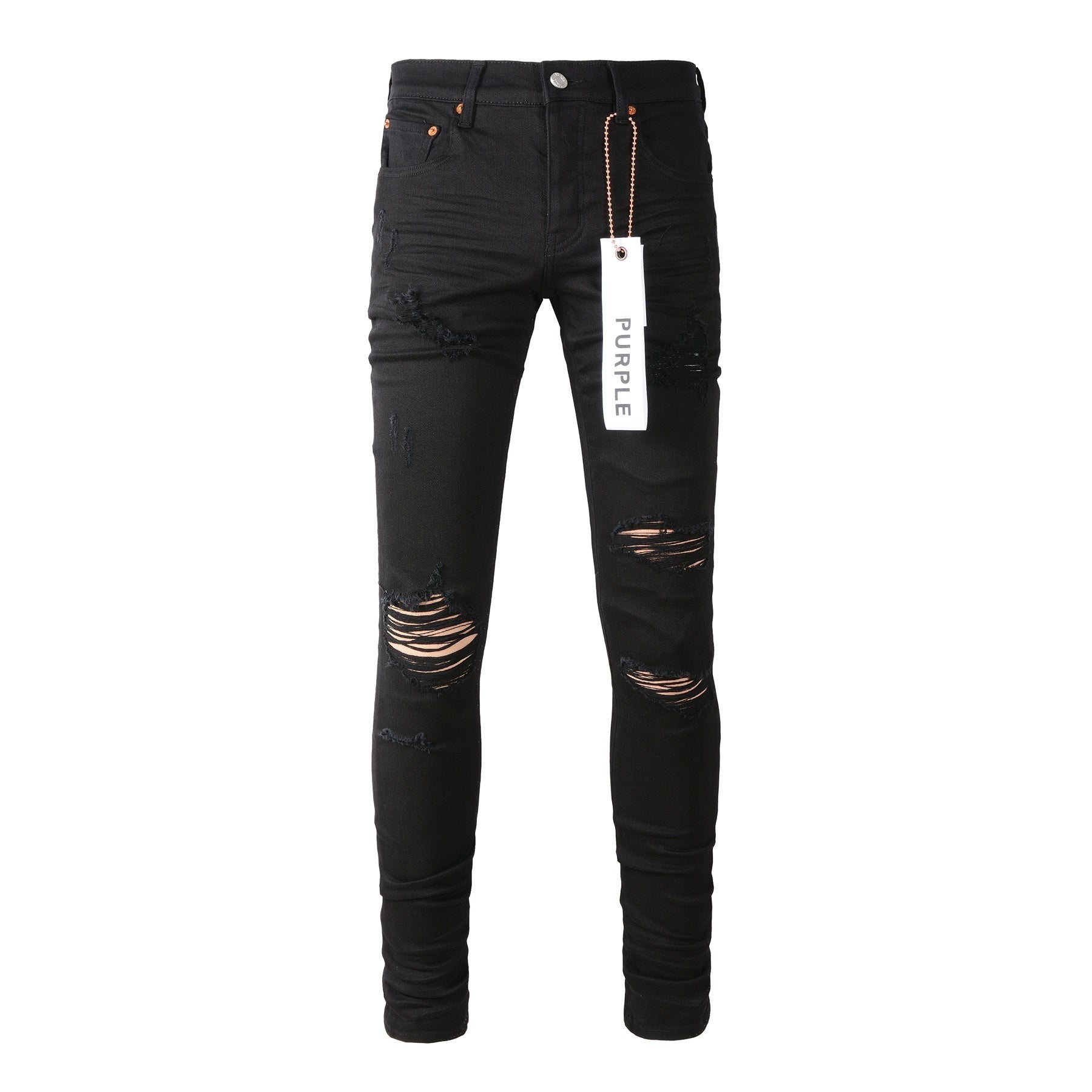 Slim Fit Street Style Denim Black Ripped Jeans For Men