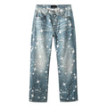 Distressed Blue Rhinestones Baggy Jeans - Printing Patterns & Loose Ripped Denim
