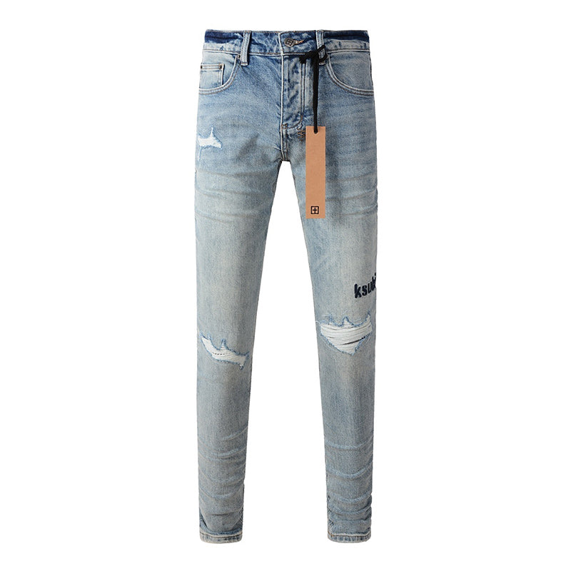 Men’s Light Blue Distressed Skinny Jeans - Ksubi Style Denim