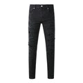Men's Distressed Black Skinny Jeans with Ripped Holes & Button Fly