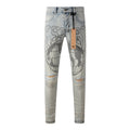 Men's Light Wash Graphic Print Distressed Skinny Jeans - Stretch Denim