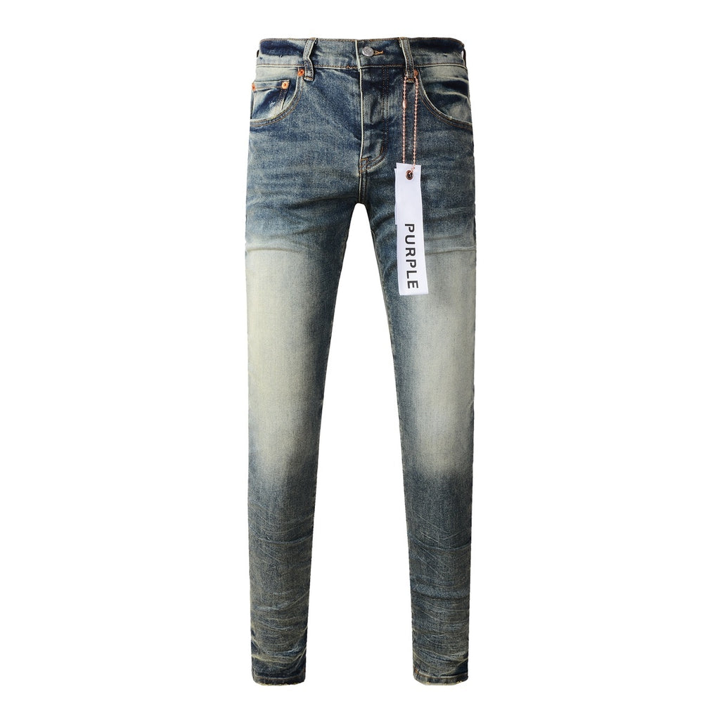 Men's Slim Fit High Street Distressed Blue Stretch Jeans
