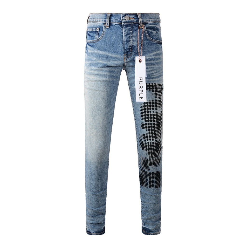 Men's Slim Fit High Street Distressed Blue Stretch Ripped Jeans