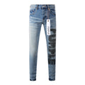 Men's Slim Fit High Street Distressed Blue Stretch Ripped Jeans