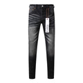 Men's High Street Distressed Black Gray Stretch Slim Fit Ripped Jeans