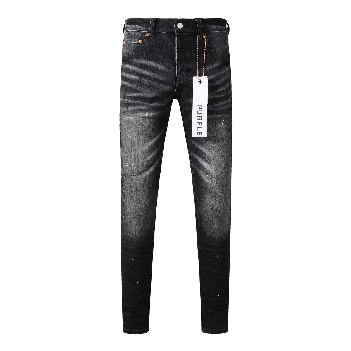 Men's High Street Distressed Black Gray Stretch Slim Fit Ripped Jeans