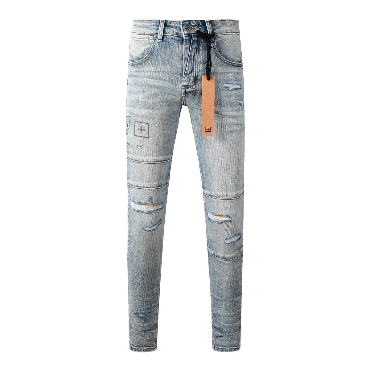 Men’s Light Wash Biker Skinny Jeans - Distressed Street Denim