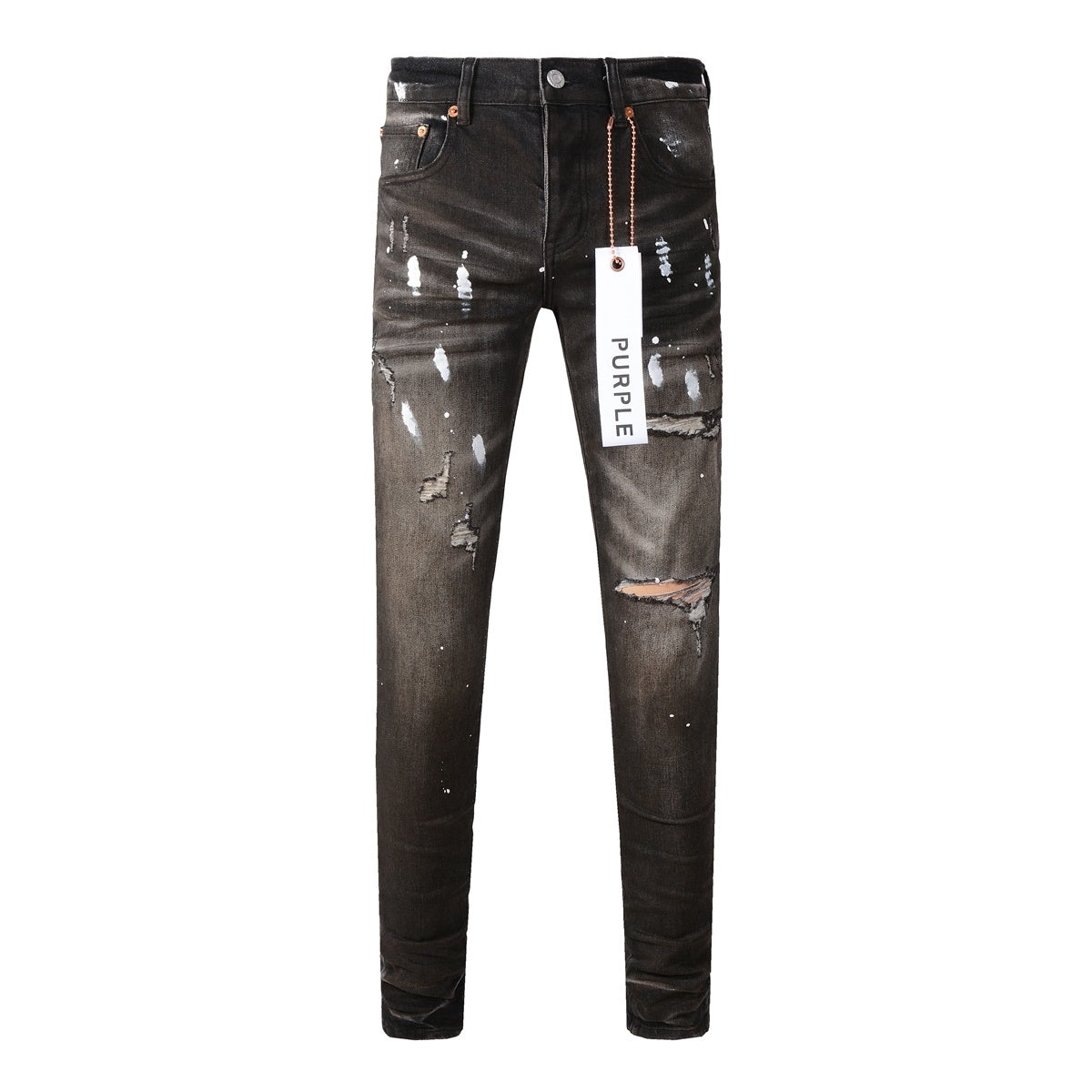 Men's High Street Distressed Damaged Holes Stretch Slim Fit Spray Painted Ripped Jeans