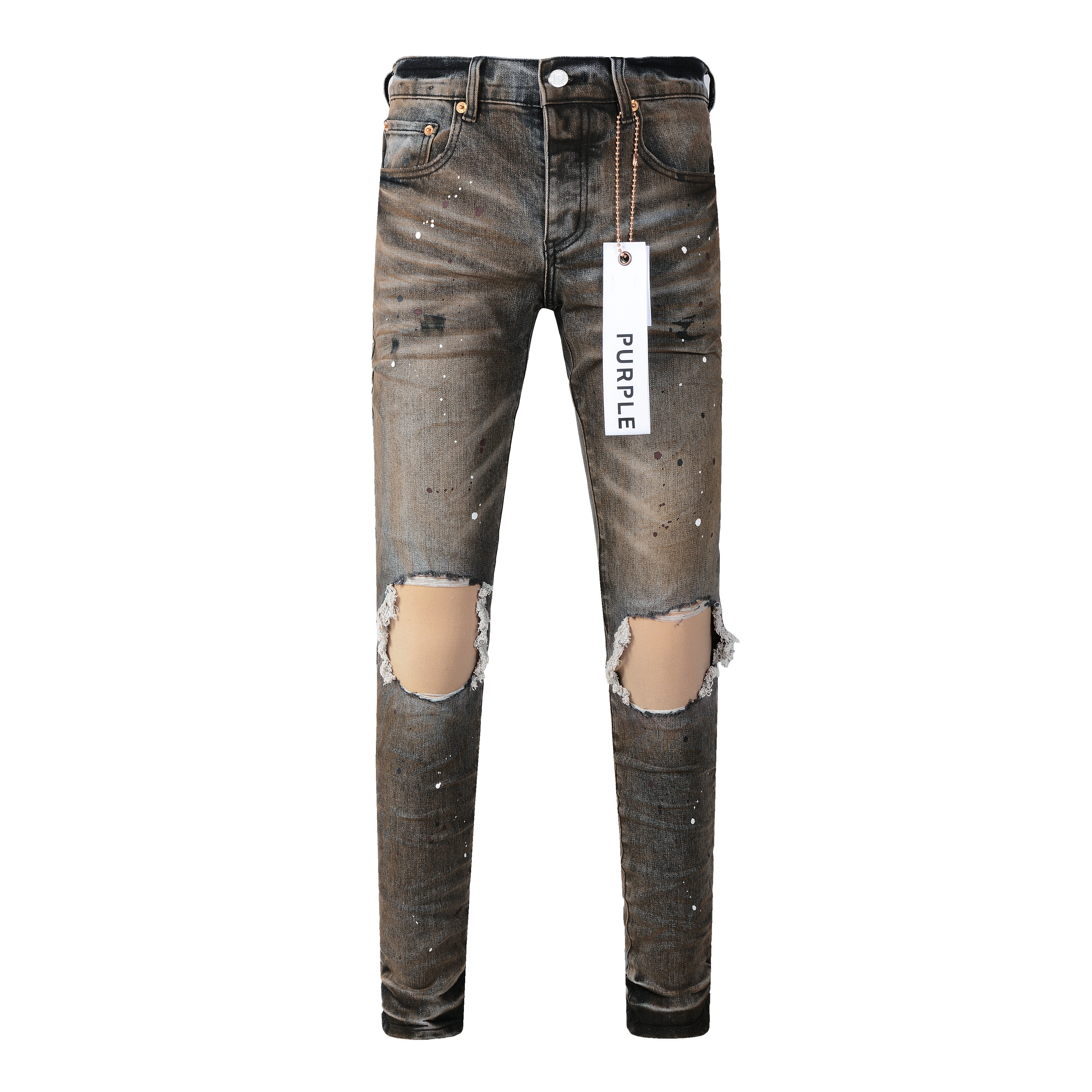 Men's Distressed Dirty Damaged Holes Stretch Slim Fit Ripped Jeans