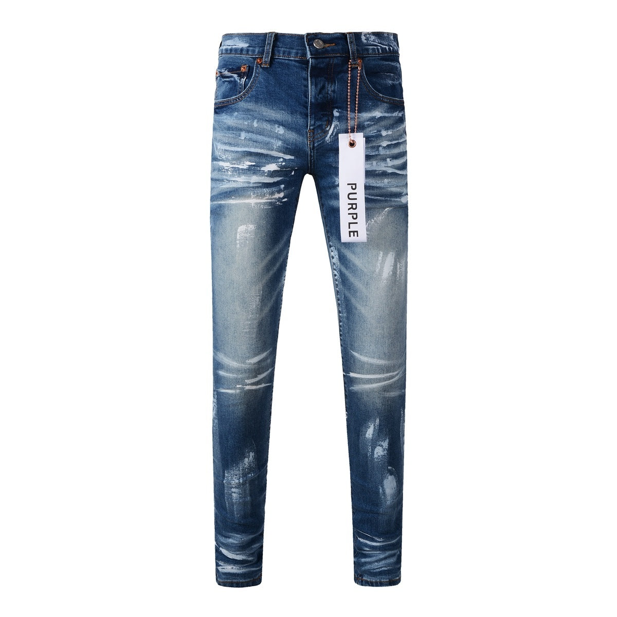 Men's High Street Distressed Classic Blue Graffiti Painted Stretch Skinny Ripped Jeans