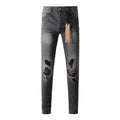 Men's Grey Wash Patchwork Distressed Skinny Jeans - Stretch Denim