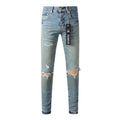 Men’s Light Blue Slim Fit Distressed High Street Stretch Denim