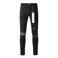 Slim Fit Street Style Denim Black Ripped Jeans For Men