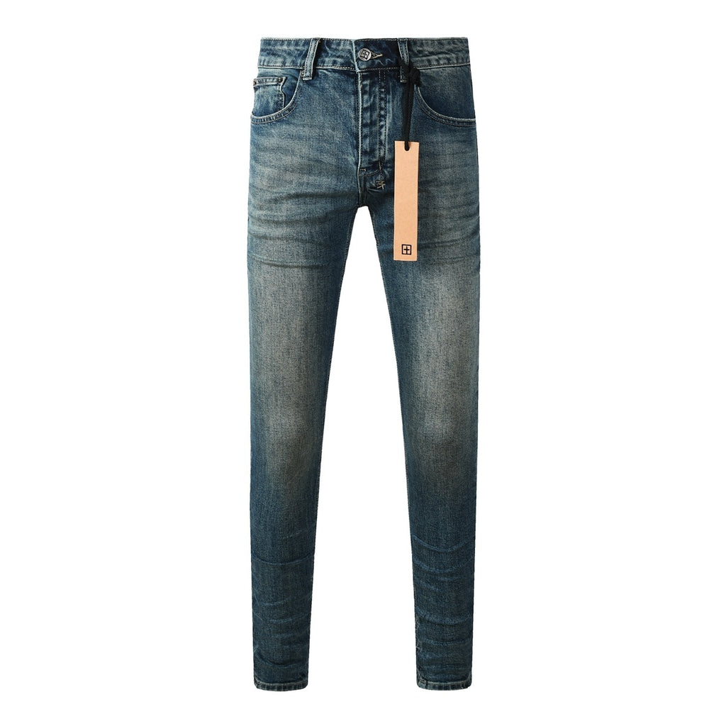 Men's Dark Vintage Wash Slim Skinny Jeans - Streetwear Denim
