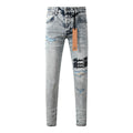 Men’s Acid Wash Skinny Jeans - Distressed Embroidered Street Denim