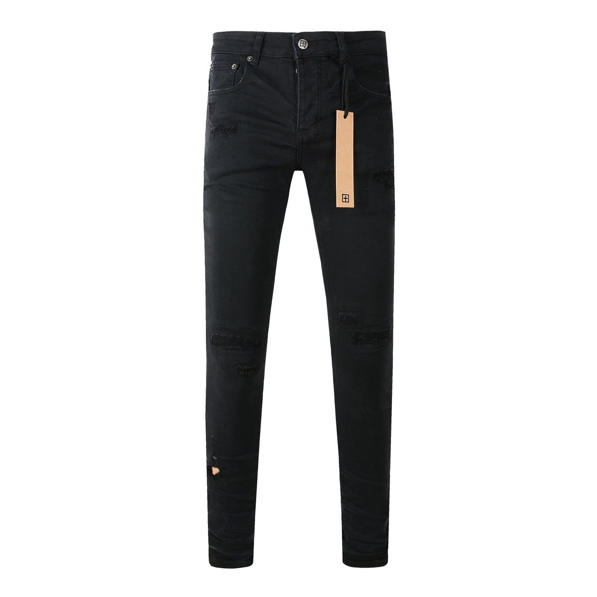 Men's Black Subtle Distressed Skinny Jeans - Stretch Denim Pants