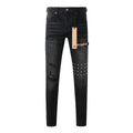 Men's Black Wash Cross-Studded Distressed Skinny Jeans - Stretch Denim