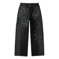 Men's Distressed Black Baggy Jeans with Rhinestones & Street Style