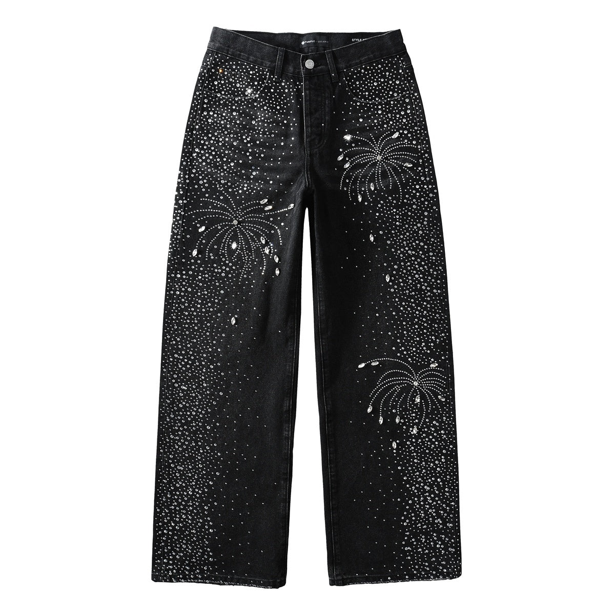 Men's Distressed Black Baggy Jeans with Rhinestones & Street Style