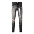 Men's High Street Distressed Gray Damaged Holes Spray Painted Stretch Slim Fit Ripped Jeans
