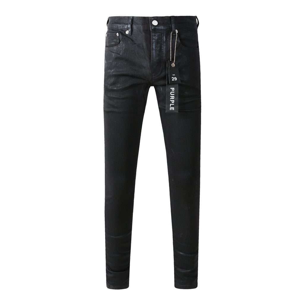Men's Trendy Black Denim Coated Jeans - Slim Fit Distressed High Street Jeans