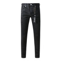 Men's Trendy Black Denim Coated Jeans - Slim Fit Distressed High Street Jeans