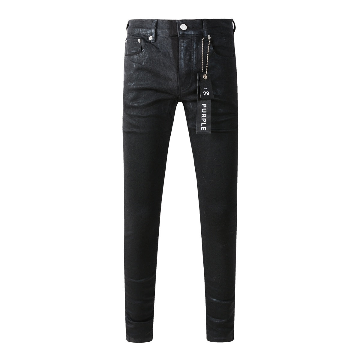 Men's Trendy Black Denim Coated Jeans - Slim Fit Distressed High Street Jeans