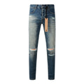 Men's Vintage Blue Multi-Rip Distressed Skinny Jeans - Stretch Denim