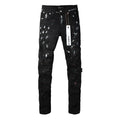 Men's Black Paint Splatter Distressed Skinny Jeans | Streetwear Ripped Slim Fit Denim Pants