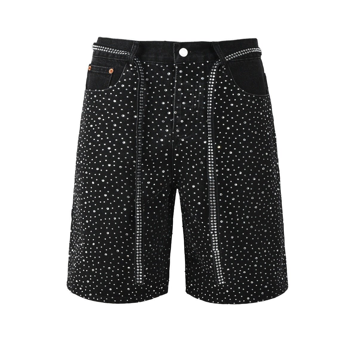 Men’s Black Denim Shorts – Studded Distressed Loose Fit