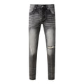Men's Distressed Ash Gray Skinny Jeans with Ripped Holes & Button Fly