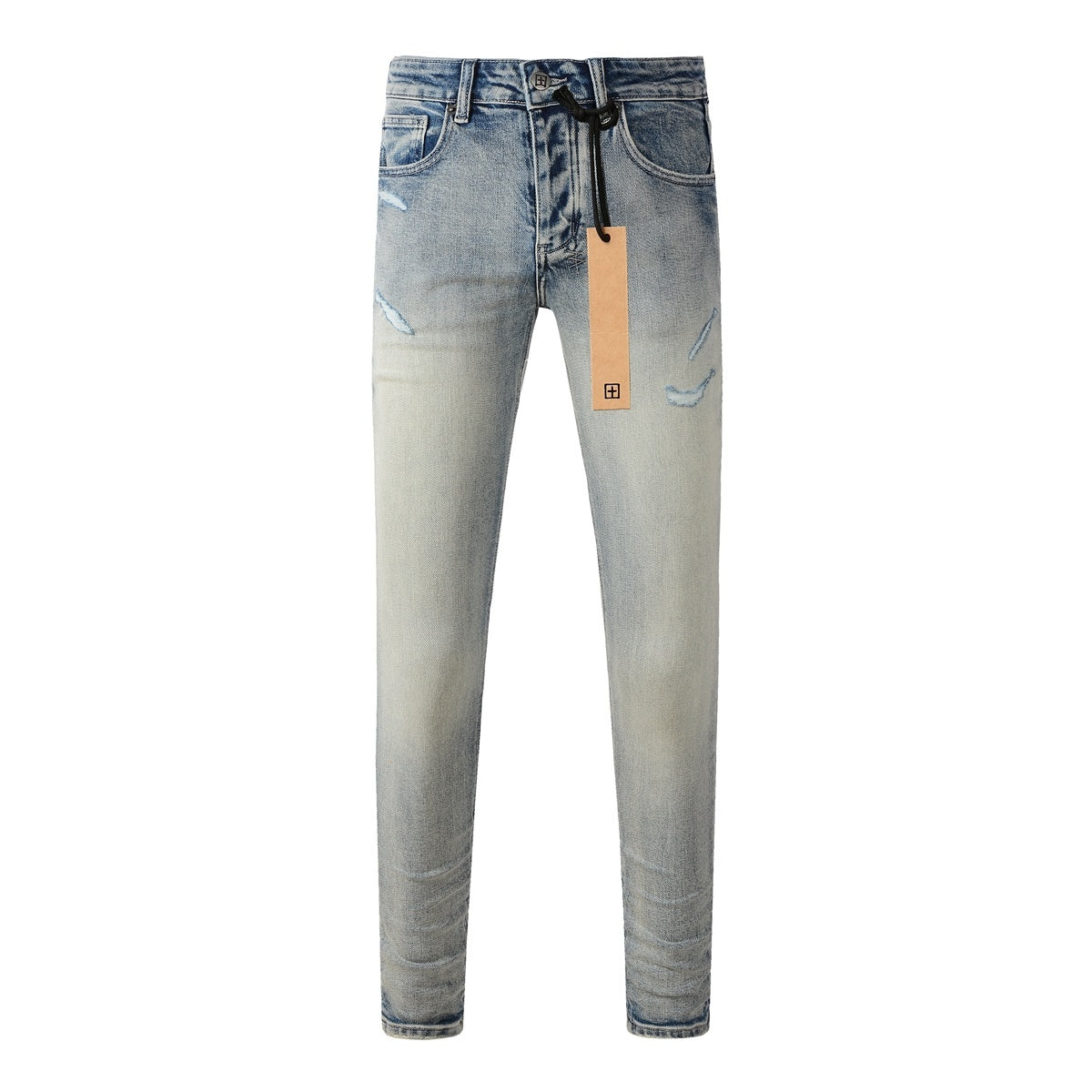 Men's Faded Light Wash Subtle Distressed Skinny Jeans - Stretch Denim