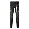 Men's High Street Distressed Black Spray Painted Stretch Slim Fit Ripped Jeans
