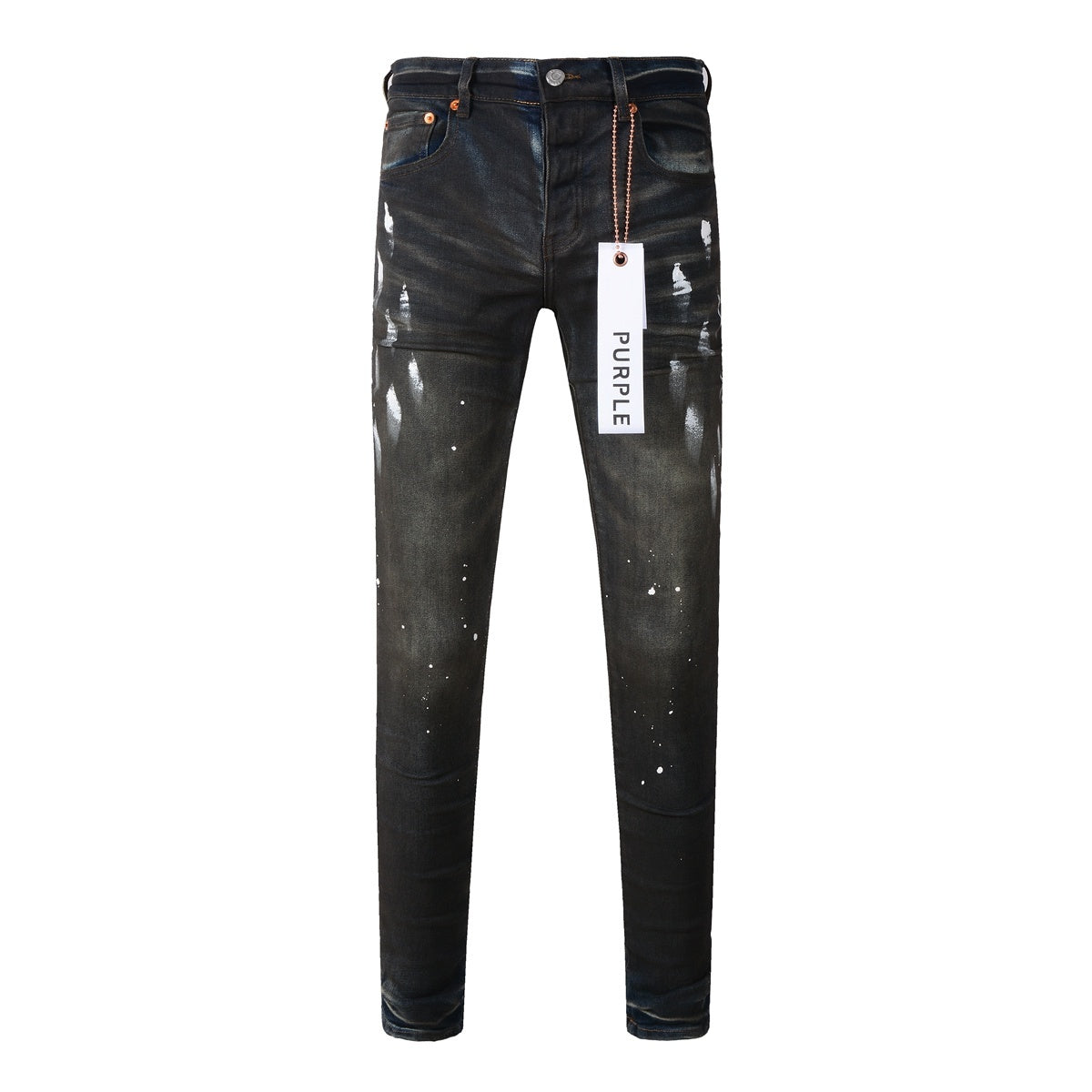 Men's High Street Distressed Black Spray Painted Stretch Slim Fit Ripped Jeans