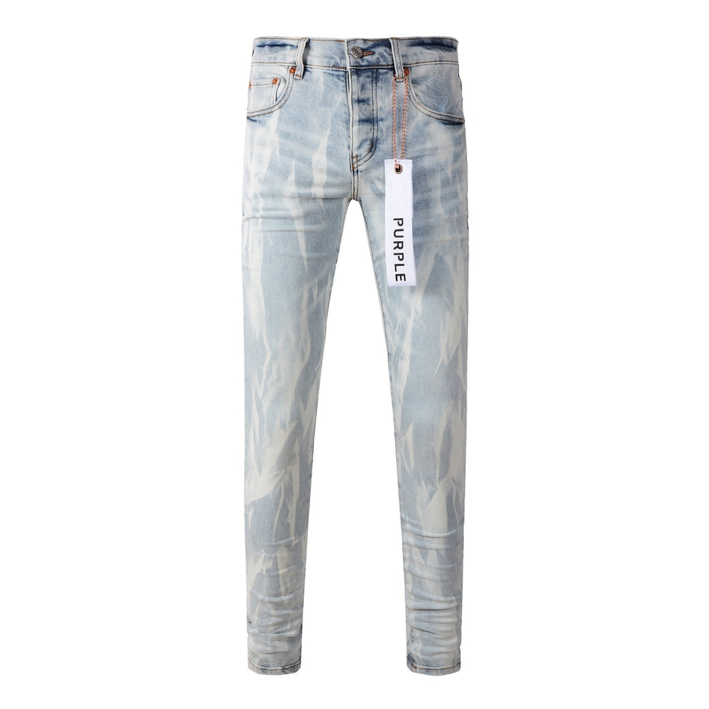 Men's High Street Distressed Washed Light Blue Stretch Slim Fit Ripped Jeans