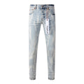 Men's High Street Distressed Washed Light Blue Stretch Slim Fit Ripped Jeans