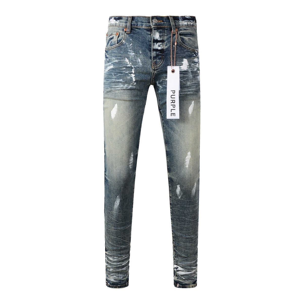 Men's High Street Distressed Blue Graffiti Stretch Skinny Ripped Jeans