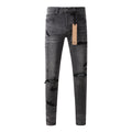 Men's Grey Wash Bandana Patch Distressed Skinny Jeans - Stretch Denim