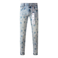 High Street Distressed Blue Laser Patterns Stretch Skinny Ripped Jeans