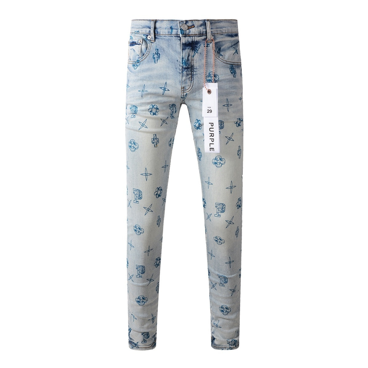High Street Distressed Blue Laser Patterns Stretch Skinny Ripped Jeans