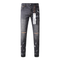 Men's Slim Fit Distressed Gray Damaged Holes Graffiti Stretch Ripped Jeans