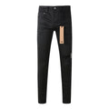 Men's Black Coated Embroidered Distressed Skinny Jeans - Stretch Denim