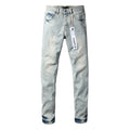 Men's Light Wash Sunburst Rhinestone Skinny Jeans | Streetwear Distressed Slim Fit Denim Pants