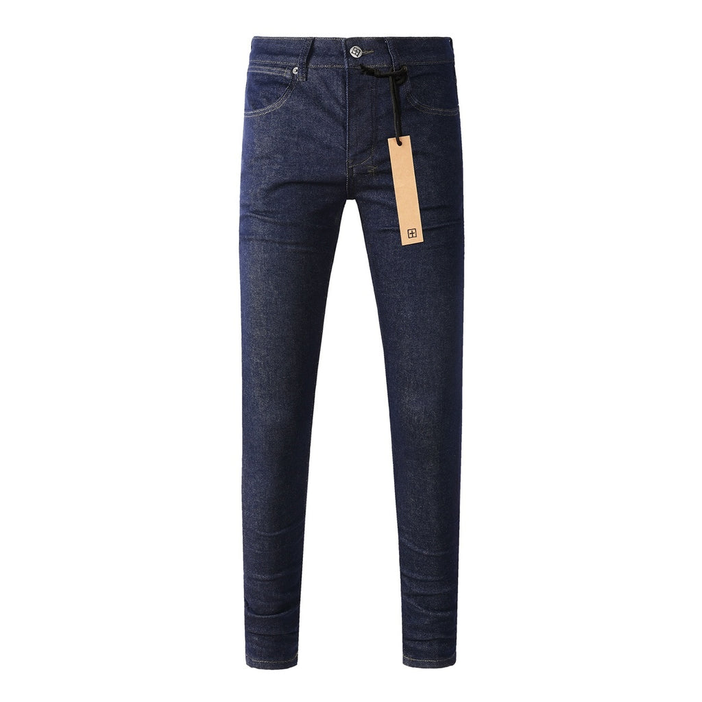 Men's Raw Indigo Dark Wash Slim-Fit Stretch Jeans - Premium Denim