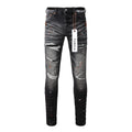 Men's High Street Distressed Black Gray Damaged Holes Spray Paint Stretch Slim Fit Ripped Jeans